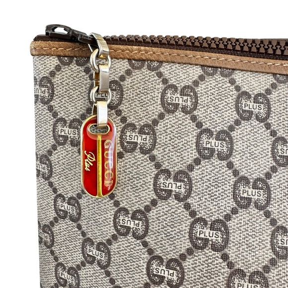 Authentic GUCCI Plus GG Monogram Tan Canvas & Leather Toiletry Clutch Bag Pouch - Picture 6 of 14